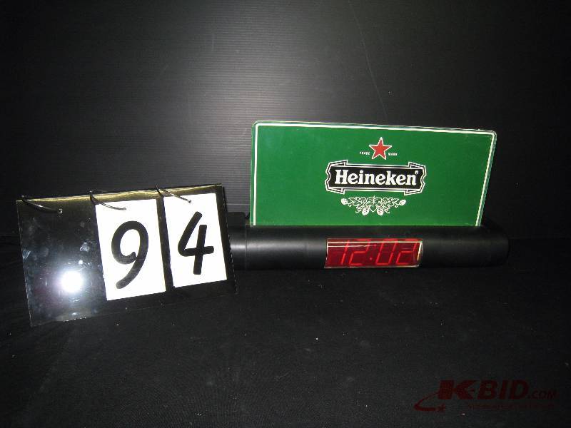 lot 94 image: Heineken edgelit sign with digital clock