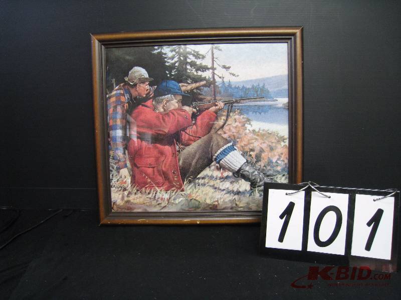 lot 101 image: Two men shooting, framed print 21 w x 20 h