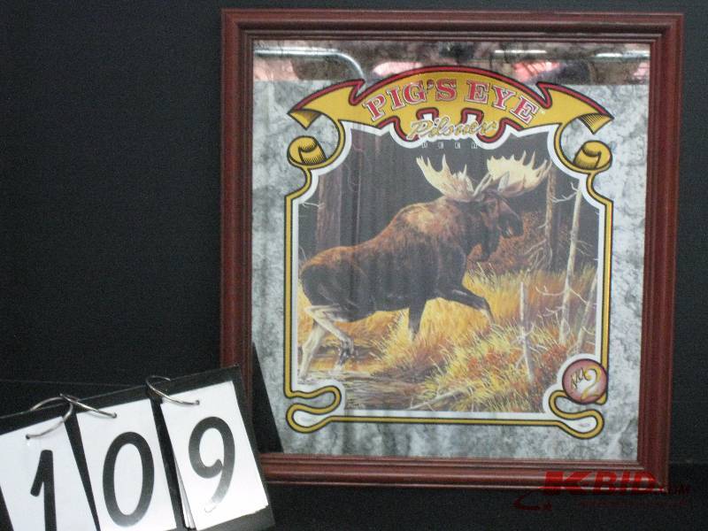 lot 109 image: Pigs Eye with moose mirror 18 w x 19 h