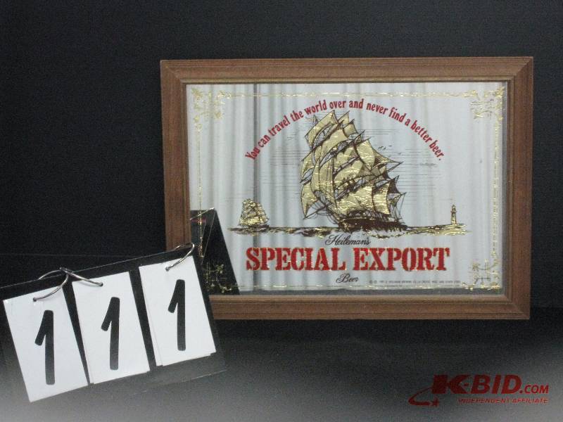 lot 111 image: Special Export with ship graphic, mirror - Nice. (white curtain in background reflection of mirror not part of graphics) 20 w x 14 h