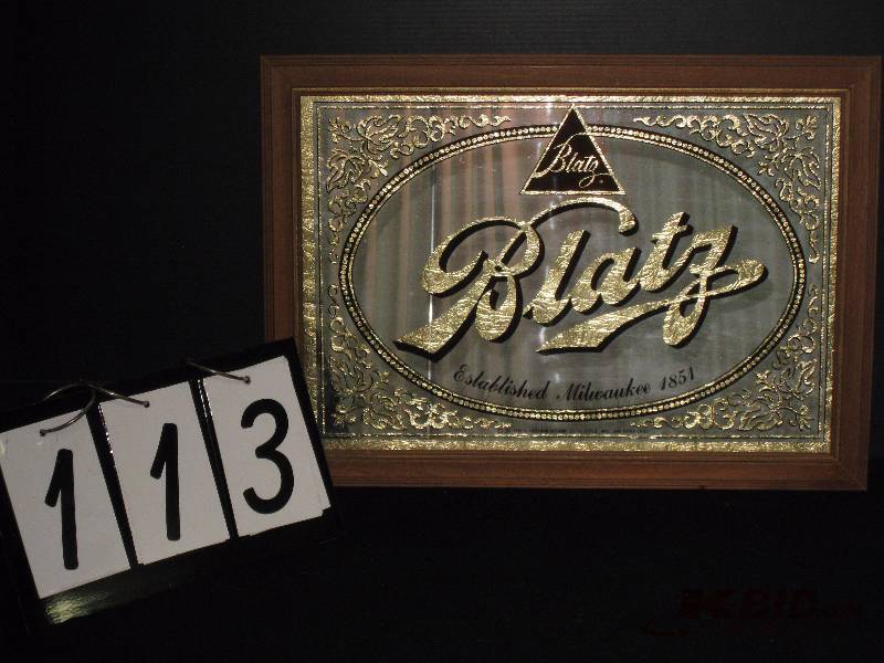 lot 113 image: Blatz mirror (white curtain in background reflection of mirror not part of graphics) 20 w x 14 h