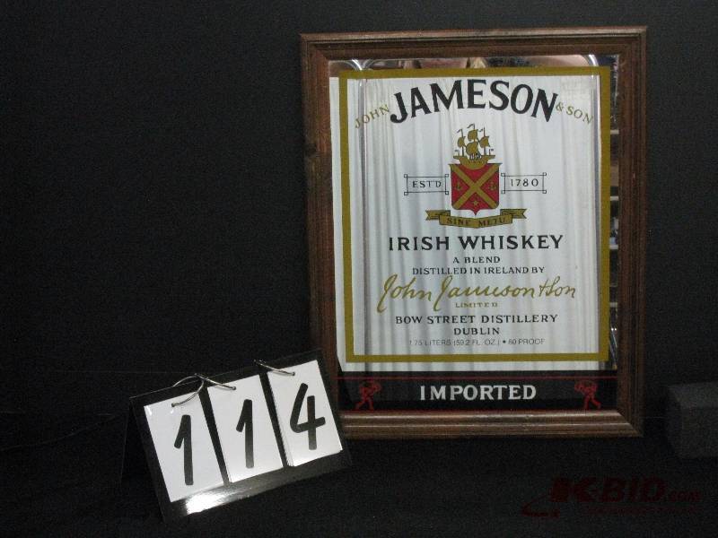 lot 114 image: Jameson Irish Whiskey mirror (white curtain in background reflection of mirror not part of graphics) 19 w x 23 h