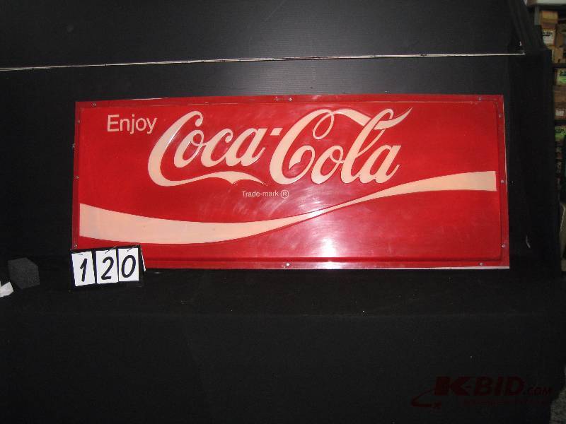 lot 120 image: Coca Cola - 70s vintage embossed plastic face, plywood back, internally lit with rope lighting 72 w x 30 h