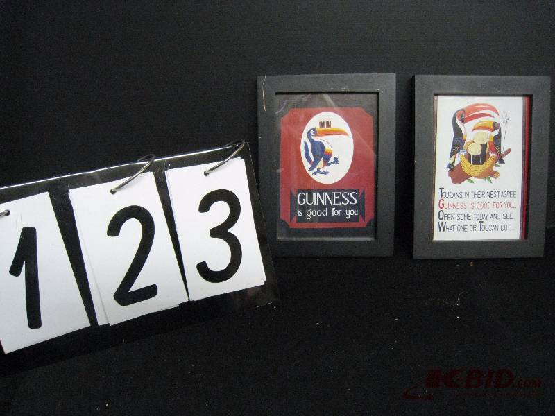 lot 123 image: Guinness is Good for You and Toucan - 2 framed prints. Easel back framed signs 6 w x 8 h