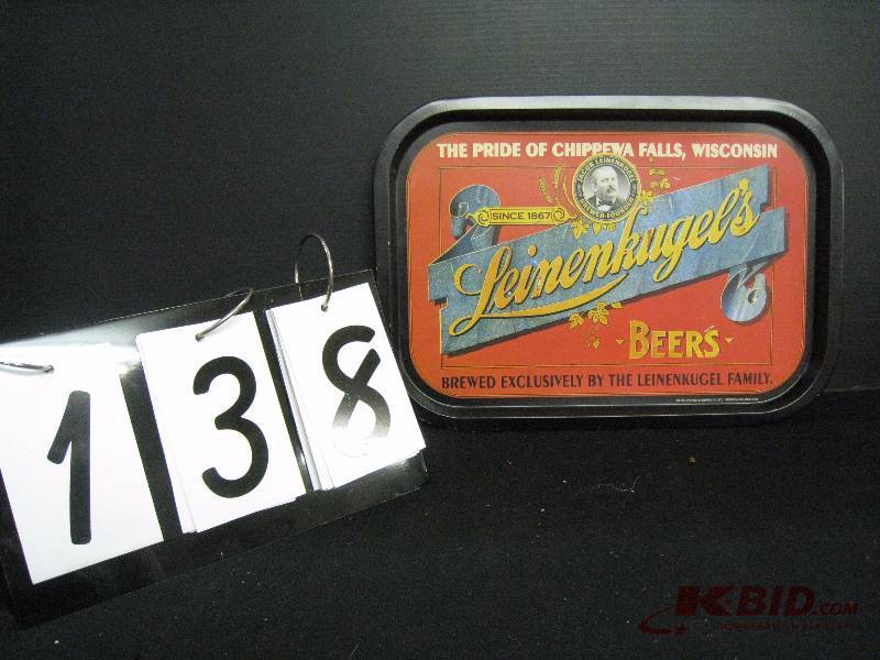 lot 138 image: Leinenkugels tin serving tray, vintage unknown 16 w x 11 h