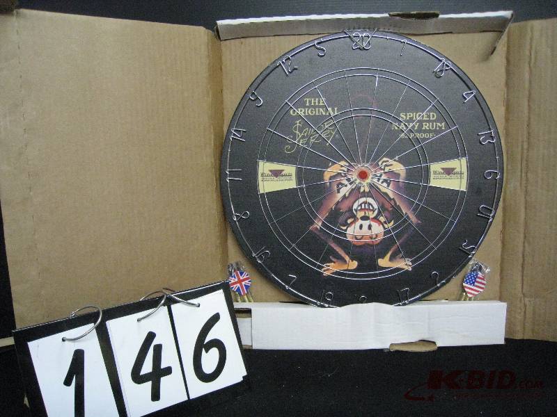 lot 146 image: Sailor Jerrys Dart board - great monkey graphic, US vs UK darts 18 diam.