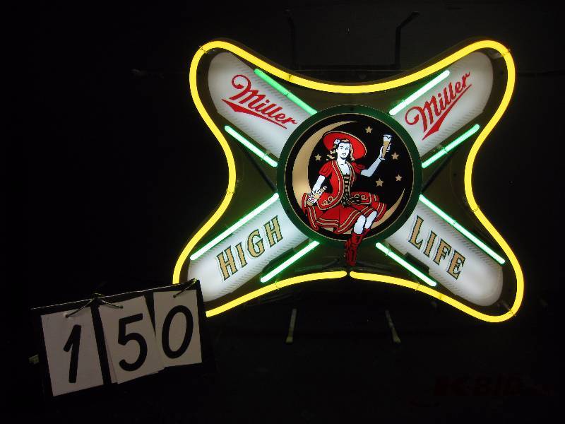 lot 150 image: Miller High Life - Girl on the Moon - like new neon sign 30 w x 24 h