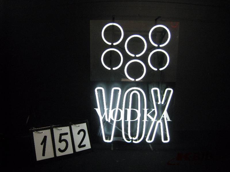 lot 152 image: Vox Vodka - rare liquor sign, nice condition 17 w x 26 h