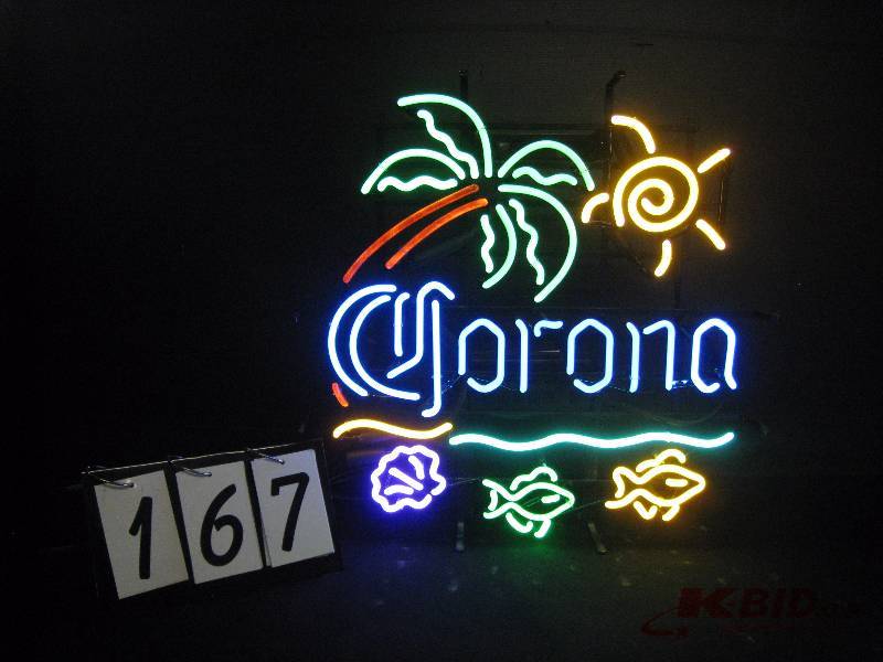 lot 167 image: Corona tropical paradise with pam tree neon, nice 23 w x 23 h