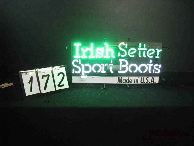 lot 172 image: Irish Setter Sport Boots - owned by Red Wing Shoes, rare sign 24 w x 12 h
