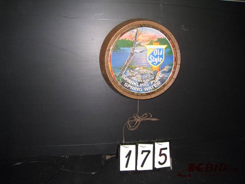 lot 175 image: Old style barrel light up sign - minor damage on face near top 16 diam.