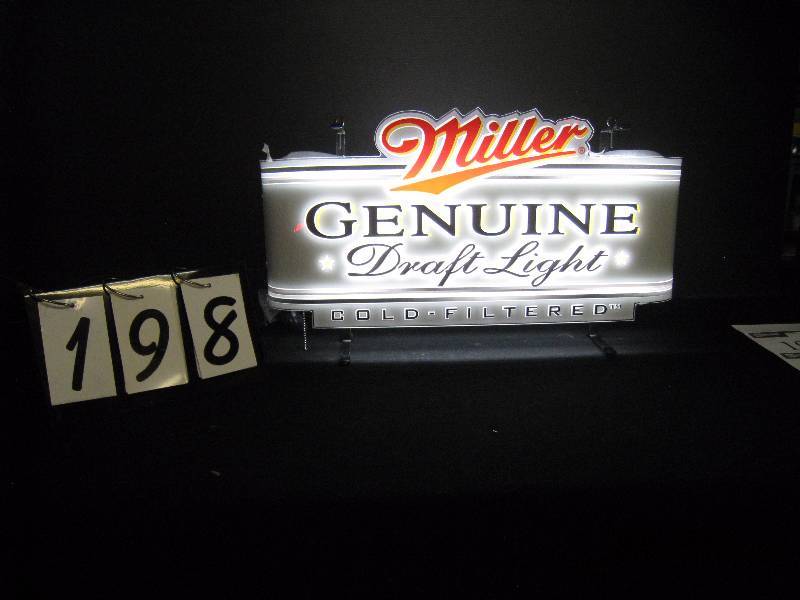 lot 198 image: Miller Genuine Draft Light - fluorescent light up sign - new in box 25 w x 14 h