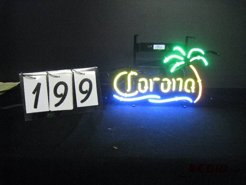 lot 199 image: Corona palm tree, mini. Neon - new in box 17 w x 13 h
