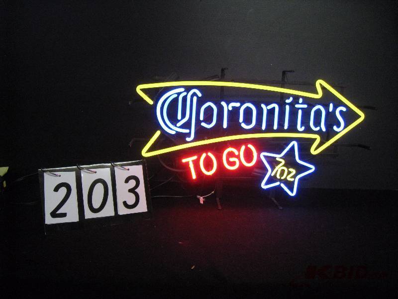 lot 203 image: Coronitas To Go arrow, neon - new in box 28 w x 16 h