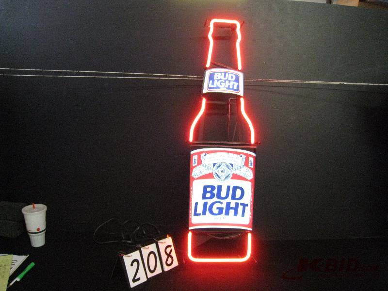 lot 208 image: Bud Light bottle - cool, old school neon - still in box 13 w x 43 h