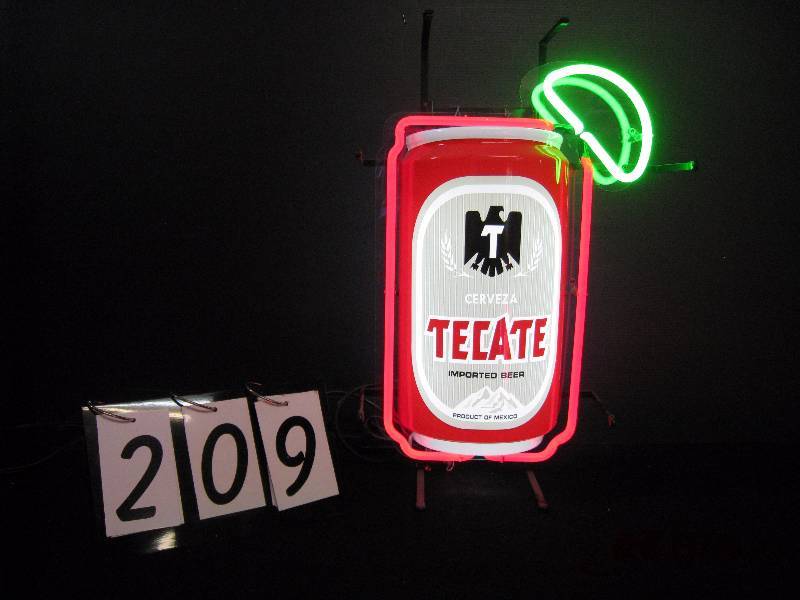 lot 209 image: Tecate 3-D bottle, neon - cool, rare sign, great condition 16 w x 23 h