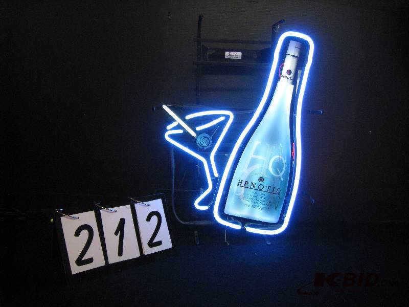 lot 212 image: Hypnotiq Vodka martini glass neon - like new 18 w x 24 h