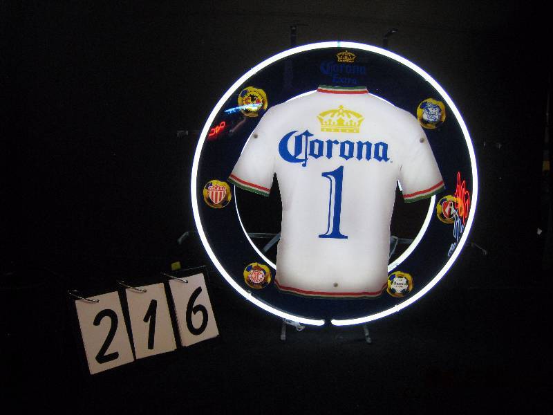 lot 216 image: Corona soccer  futbol backlit jersey with neon - super cool, excellent condition 24 diam