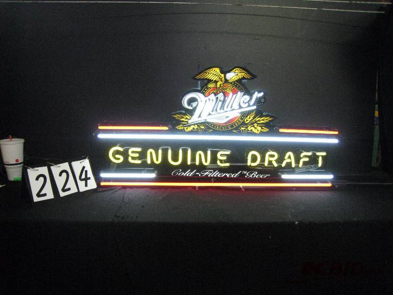 lot 224 image: Miller Genuine Draft neon marquis with eagle- Nice, Clean Sign 43 w x 22 h