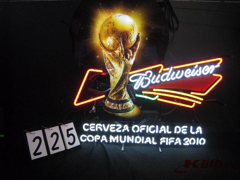 lot 225 image: Budweiser 2010 FIFA Cerveza neon, Like New 33 w x 35 h
