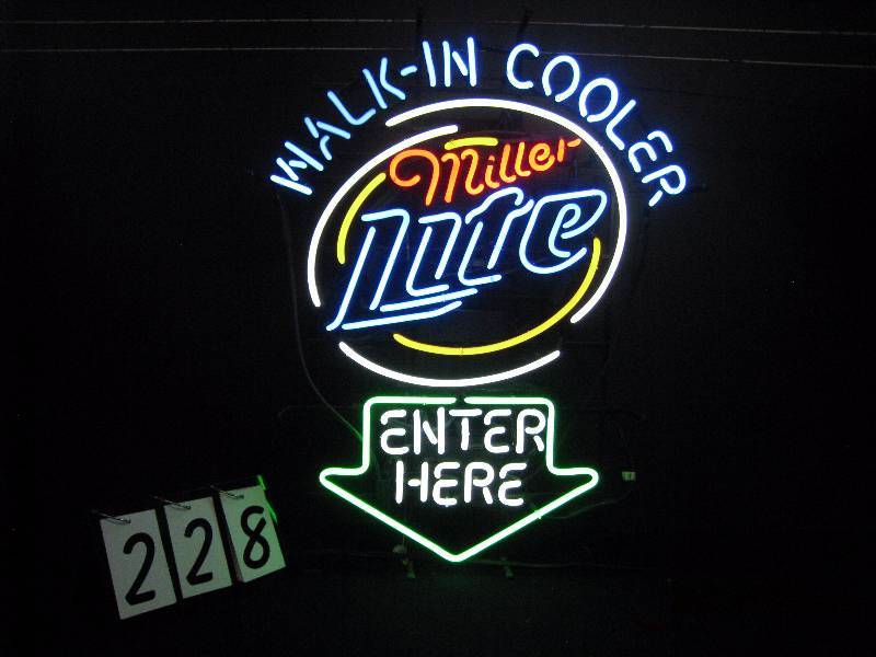 lot 228 image: Miller Lite - Enter Here w Arrow - Walk in Cooler neon 26 w x 33 h
