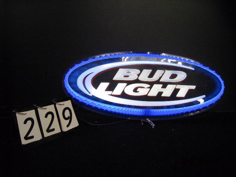 lot 229 image: Bud Light - Vacuum formed plastic light up, looks new 36 w x 16 h
