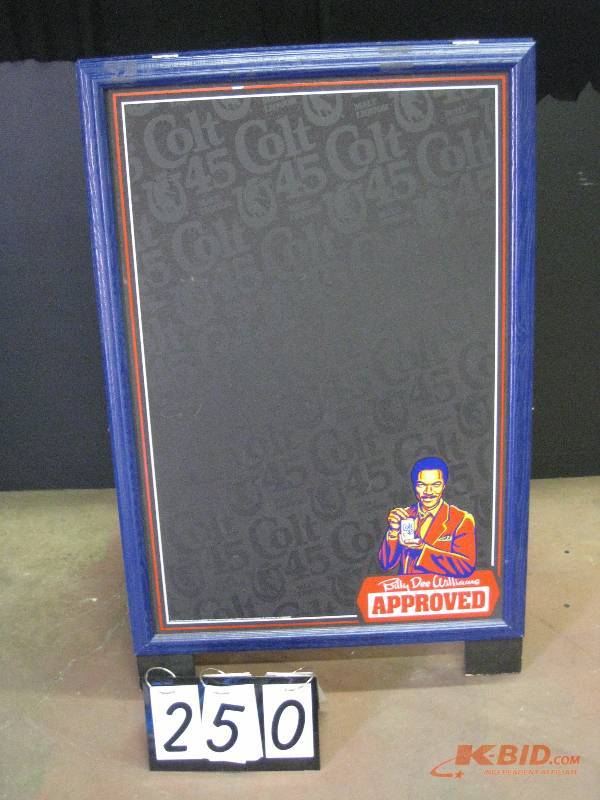 lot 250 image: Billy Dee Williams Approved Colt 45 A-Frame chalkboard 27 w x 42 h