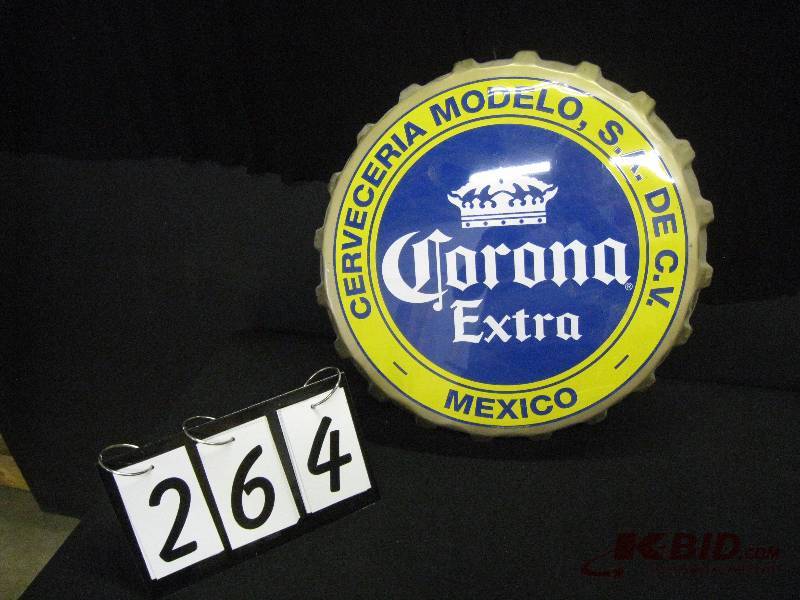 lot 264 image: Corona Extra tin bottle cap 19 diam.