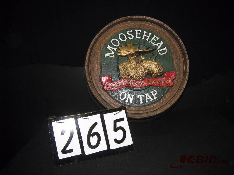 lot 265 image: Moosehead carved foam keg 20 diam.