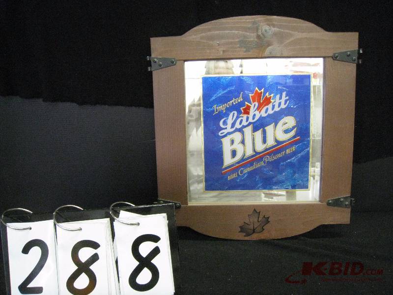 lot 288 image: Labatt Ice Box door mirror - nice (white curtain in background reflection of mirror not part of graphics) 15 w x 17 h