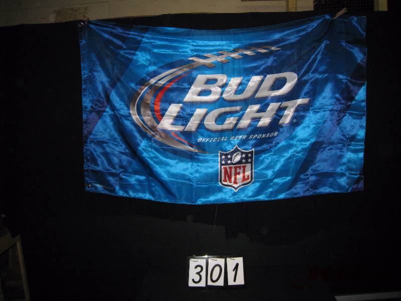 lot 301 image: Bud Light NFL Football satin flag  banner 58 w x 35 h