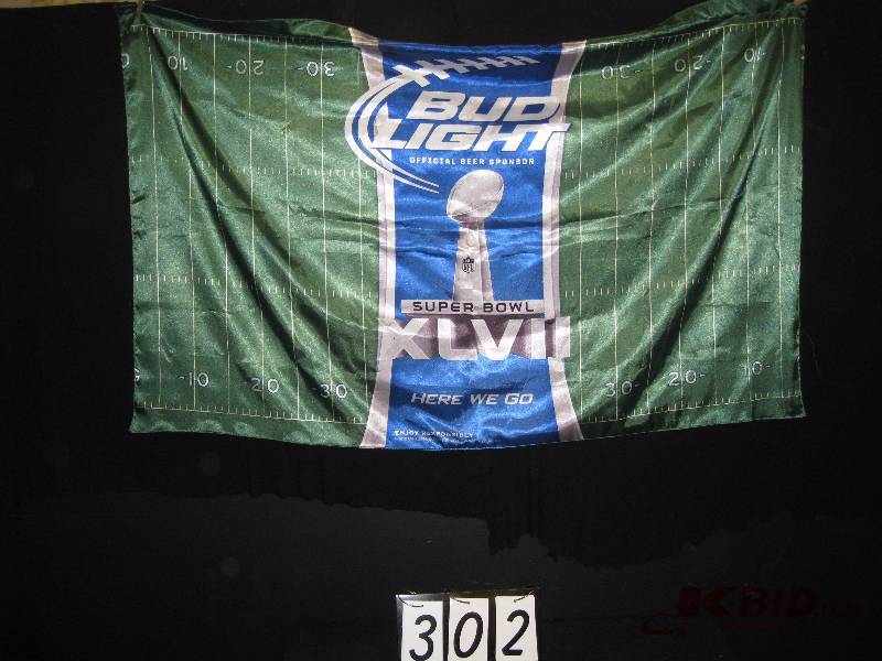 lot 302 image: Bud Light NFL Superbowl XLVII (47) satin flag  banner 55 w x 35 h