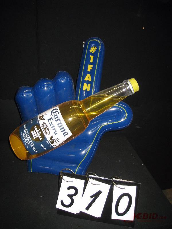 lot 310 image: Corona inflatable fan finger with bottle 22  w x 26 h x 12 d