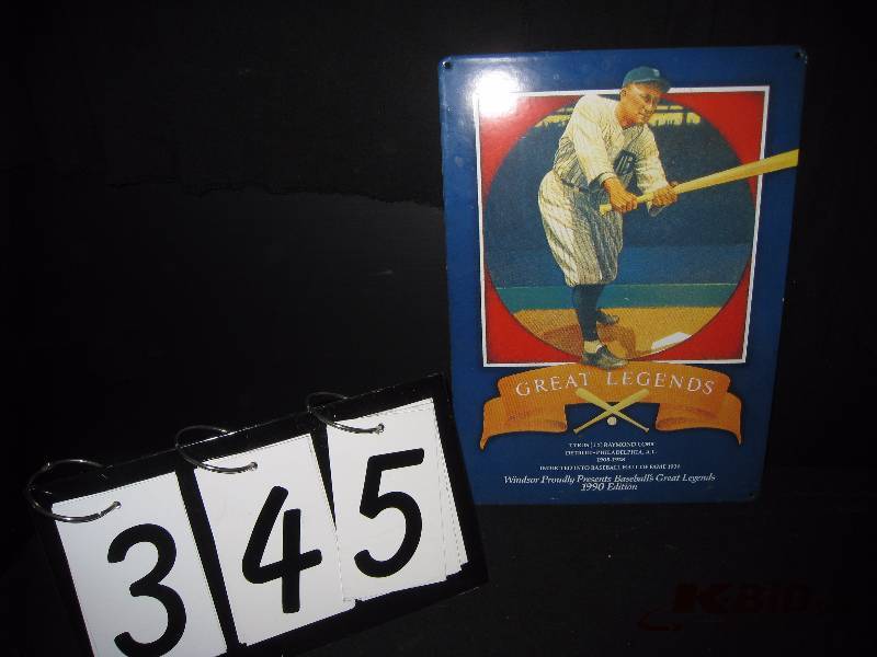lot 345 image: Windsor Great Legends of Baseball 1990 porcelain sign - Ty Cobb color variation from item 346 10 w x 14 h