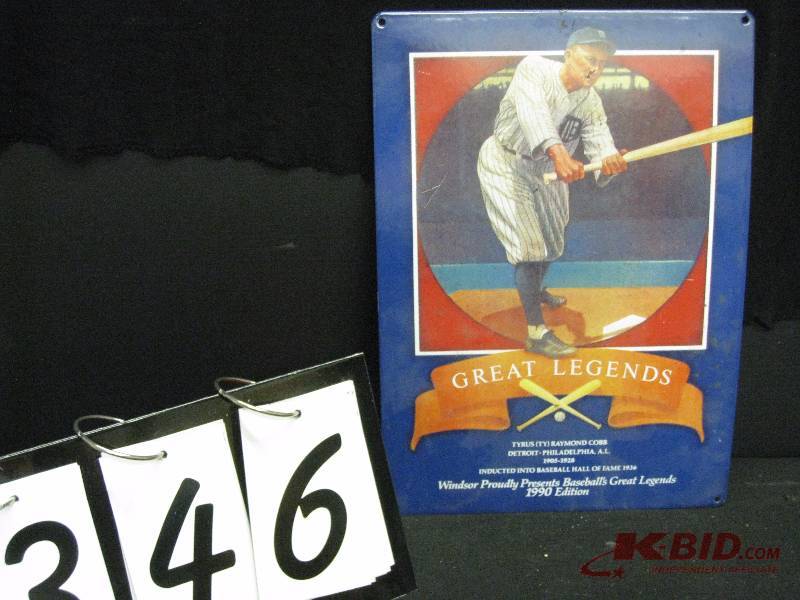 lot 346 image: Windsor Great Legends of Baseball 1990 porcelain sign - Ty Cobb color variation from item 345 10 x 14 h