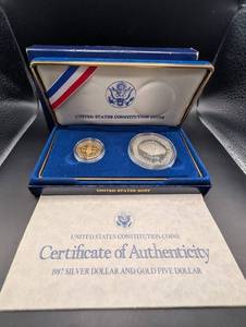 1987 United States Constitution Coins Proof Set With Silver Dollar & Gold Five Dollar