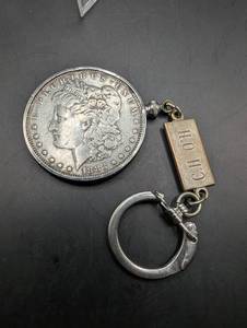 1883 Morgan Silver Dollar Keychain With Initialed Tag