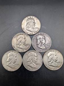 Franklin Half Dollar Lot of 6 Silver Coins (1951-1957)