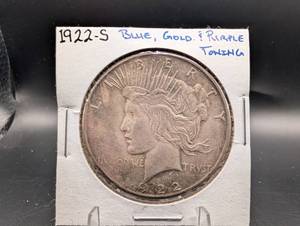 1922-s Peace Dollar Blue Gold Purple Toning
