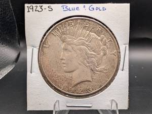 1923-s Peace Silver Dollar in Blue & Gold Holder