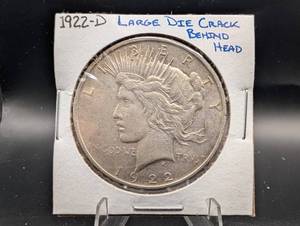 1922-d Peace Silver Dollar Large Die Crack Behind Head