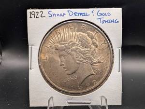 1922 Peace Silver Dollar With Gold Toning