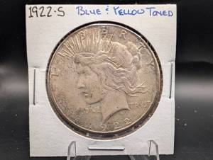 1922-s Peace Silver Dollar Blue & Yellow Toned