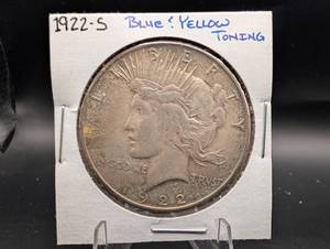 1922-s Peace Silver Dollar With Blue Yellow Toning
