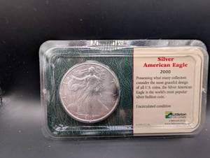 2000 Silver American Eagle Dollar Coin Uncirculated in Littleton Holder