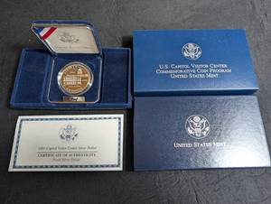 2001 Capitol Visitor Center Proof Silver Dollar Us Mint Set With Coa
