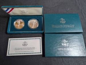 1999 Yellowstone National Park Silver Dollar 2-coin Set With Box & Coa