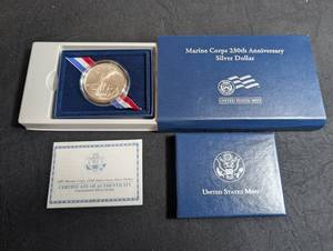 2005 Marine Corps 230th Anniversary Silver Dollar Us Mint Box & Coa