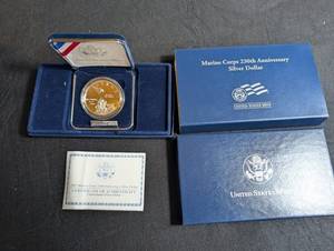 2005 Marine Corps 230th Anniversary Silver Dollar With Case & Coa
