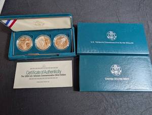 1994 U.s. Veterans Commemorative Silver Dollars Three-Coin Proof Set